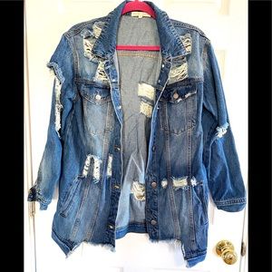 Distressed denim boyfriend jacket oversize